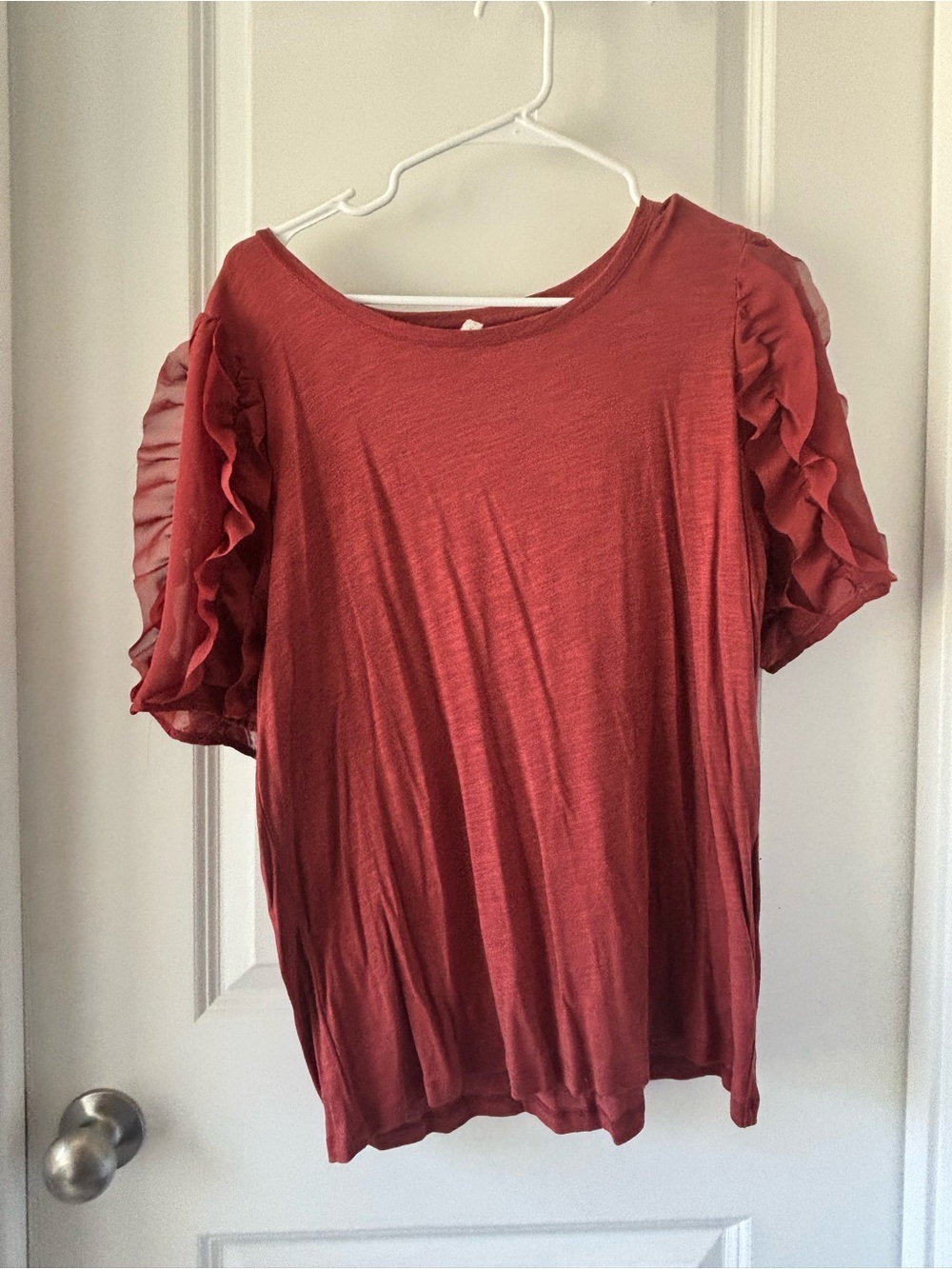 Cato Ruffle Sleeve Top - Rust Never Worn Smoke Free Home